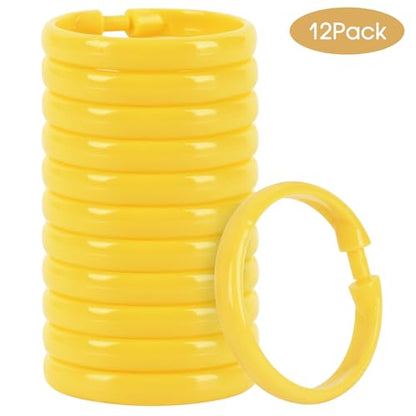 Yellow Shower Curtain Hooks - 12 Pcs Circular Plastic Shower Curtain Rings for Bathroom - O Shaped Yellow Shower Hooks Rings for Shower Curtain Rod - color: Yellow