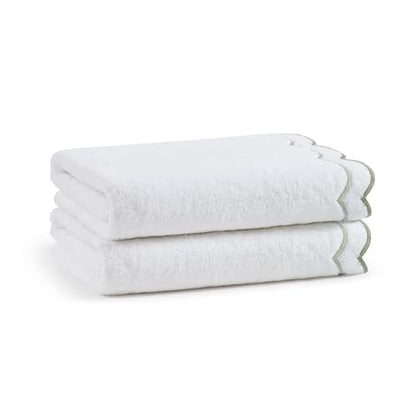 Peri Home 2 Piece Cotton Bath Towel Set, Embroidered, White, Sage Scallop - color: White With Sage Scallop, size: 2 Bath Towel