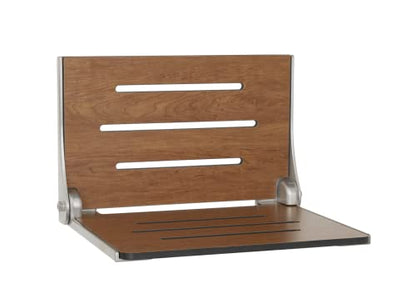 Seachrome Silhouette Folding Wall Mount Shower Bench Seat, Rustic Teak Seat with Silver Frame (SHAF-185155-PRTS-S-SL) - color: Rustic Teak Seat With Silver Frame