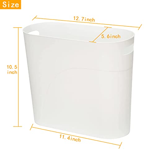 2 Pack Small Narrow Trash Can with Handles 3.2 Gallon/12 L White Slim Waste Basket Office Narrow Garbage Bin Slim Garbage Container Bin Fits Bathroom, Under Desk, Home - color: White