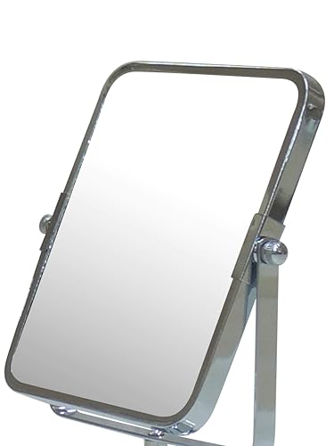 Free Standing Double Sided Tabletop Makeup Metal Vanity Mirror 1X and 3X Magnification, Square, Swivel Mirror for Desk, Bedroom, Bathroom Chrome Finish