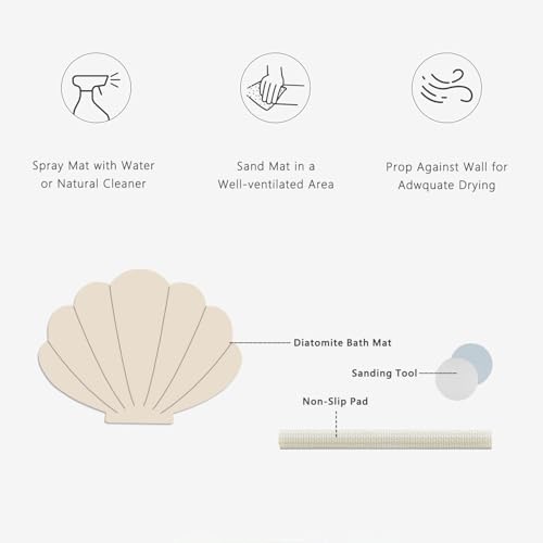 Shell Shape Diatomite Stone Bath Mat Shower Mat Quick-Dry, Non-Slip, Easy to Clean for Bathroom Floor - color: Shell
