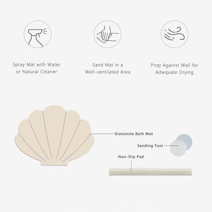 Shell Shape Diatomite Stone Bath Mat Shower Mat Quick-Dry, Non-Slip, Easy to Clean for Bathroom Floor - color: Shell