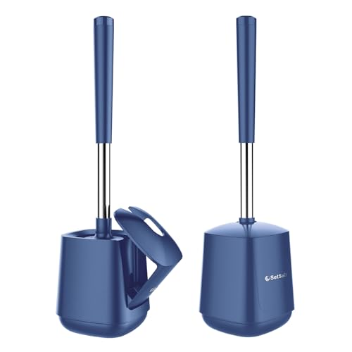 SetSail Toilet Brush and Holder, Self Closing Lid Toilet Bowl Brushes Holder and Extra Long Handle Ventilated Toilet Brush Set for Bathroom Cleaning, Nylon Bristles, 2 Packs-Dark & Blue - color: Dark Blue, size: 2 packs