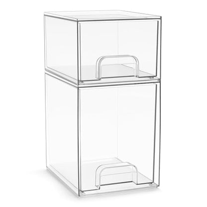 Sorbus Acrylic Storage Containers - 2 Pack, Stackable Storage Bins Set for Bathroom Organization - Clear Acrylic Drawer Organizers - Makeup Case Pull-Out Drawers (7.6’’ and 4.4’’ Tall) - size: 2 Pack, 7.6’’ and 4.4’’ Tall