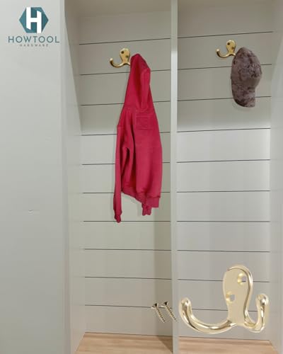 Brass Double Robe Hook 5 Pack with Screws Towel Coat Hat - color: Brass