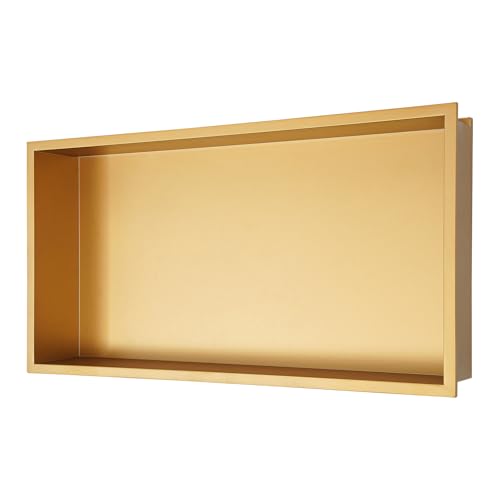 Shower Niche, 25 x 13 inch Recessed Wall Niche with LED Light Strip, Heavy-Duty Stainless Steel Modern Shampoo Storage Organizer, Sealed Waterproof, Durable & Easy to Install, Gold - color: Gold