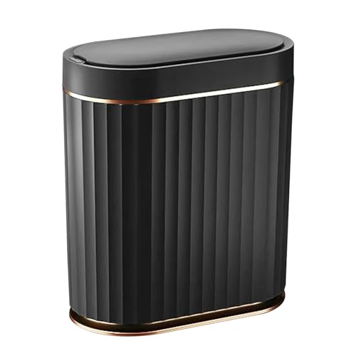 ELPHECO Black Bathroom Trash Can with Lid 2 Gallon Sensor Trash Bin, Automatic Narrow Garbage Can, Waterproof Smart Trash Can, Slim Motion Sensor Waste Bins for Bathroom, Living Room, Office | Automatic Garbage Can, IPX5 Waterproof Plastic Wastebasket, Sl