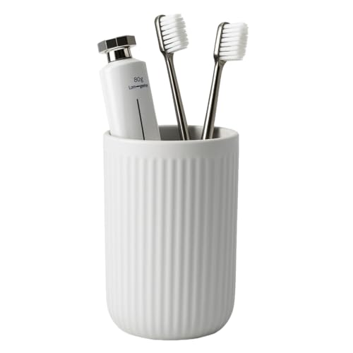 BosilunLife Ceramic Toothbrush Holder - 12oz Bathroom Toothbrush Holder Light Grey Tooth Brush Holders Tumbler Cups Reusable Toothbrush Mouthwash Cup Small Toothbrush and Toothpaste Holder - color: Grey-vsc, size: striped-cylinder