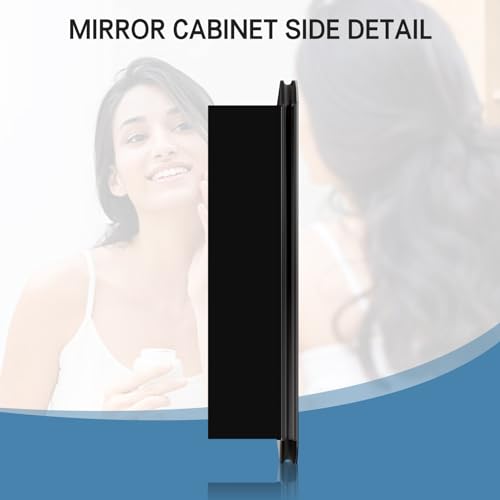 24x16 Inch Bathroom Medicine Cabinet Black, Wall Mounted Bathroom Medicine Cabinets or Recessed Mirror Cabinet Rounded Rectangle Medicine Cabinets - color: Black Aluminium（24‘’x16‘’）