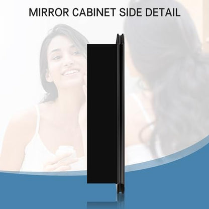 24x16 Inch Bathroom Medicine Cabinet Black, Wall Mounted Bathroom Medicine Cabinets or Recessed Mirror Cabinet Rounded Rectangle Medicine Cabinets - color: Black Aluminium（24‘’x16‘’）