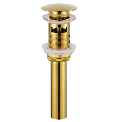 Angle Simple Bathroom Sink Drain Stopper, Pop Up Design, Polished Deep Gold | Brass Stopper with Stainless Steel Tailpiece, Only for Sink with Overflow Hole, Fit 1.61 to 2 Inches Diameter of Drain Hole - color: Deep Titanium Gold