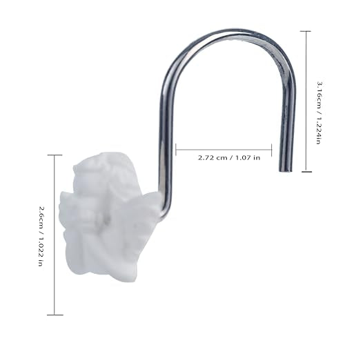 Twofish Home White Angel Shower Curtain Hooks Anti Rust Shower Curtain Hooks Decorative Resin White Angel Shower Curtain Rings Set of 12 - color: White Angel