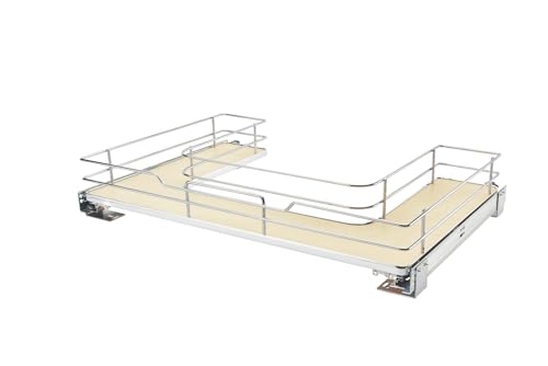Rev-A-Shelf Solid Surface U-Shape Pullout Organizer for Sink Base Cabinets w/Soft-Close - size: 32.69"W x 21.54"D x 5.07"H