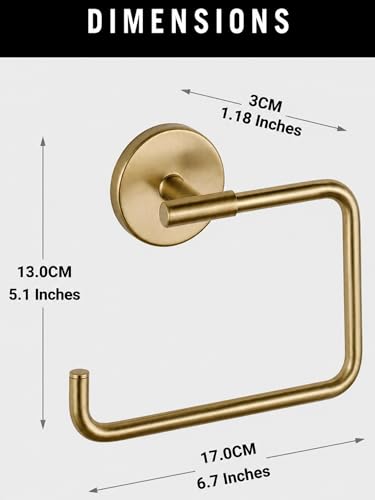 Hand Towel Holder Champagne Bronze Towel Racks for Bathroom Wall Square Towel Ring Holder for Bath Towel Hanger for Kitchen, Bathroom Accessories (Squre (Screw))