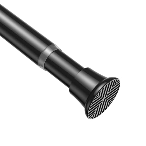 Spring Tension Curtain Rod 24-46 Inch Black Shower Curtain Rod 1pcs | Adjustable Curtain Rods No Dilling Spring Curtain Tension Rod Extendable Tension Rods for Windows Bathroom Doorway Kitchen - color: black, size: 24-46 inch-1pc