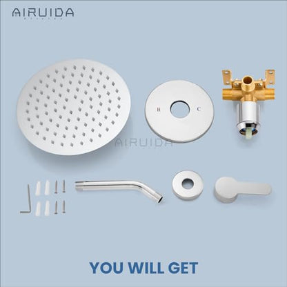 Airuida Shower Faucet Set,8 Inch Chrome Polish Shower Trim Kit | Round Rainfall Shower Head,Single Handle,Male Threads Rough-in Valve,Wall Mount Bathroom System - color: Chrome, size: 8 Inch