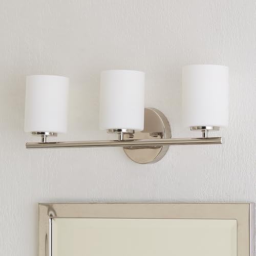Progress Lighting 3-Light Etched Glass Modern Bath Vanity Light, Replay Collection , Indoor, P2159-104, Polished Nickel - color: Polished Nickel, size: 3-Light