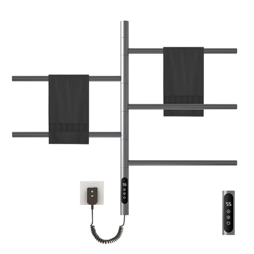180°Rotation Electric Heated Towel Rack Wall Mounted Towel Warmer Racks 5 Bars Hardwired & Plug-in Hot Towel Rack with 1H-9H Timer for Home Bathroom Salons and Spas (Grey) - color: Grey, size: G63