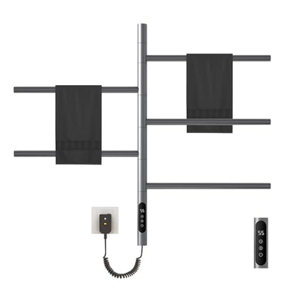 180°Rotation Electric Heated Towel Rack Wall Mounted Towel Warmer Racks 5 Bars Hardwired & Plug-in Hot Towel Rack with 1H-9H Timer for Home Bathroom Salons and Spas (Grey) - color: Grey, size: G63