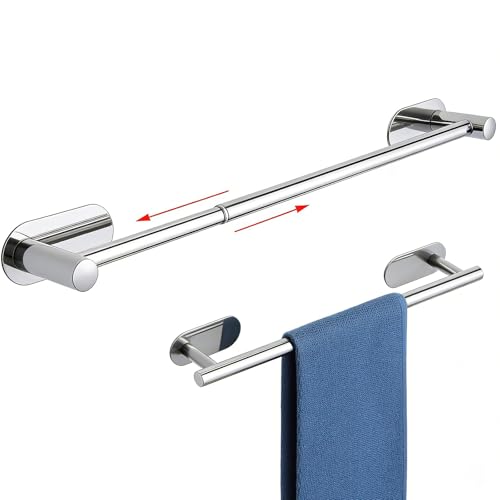 Towel Bar,Adjustable 16-24" Towel Rack,SUS304 Stainless Steel Bathroom Towel Holder,No Drill,Self Adhesive & Wall Mounted for Bathroom Kitchen Hand Towel Holder Cloths(Matte Black) (silver) - color: Silver