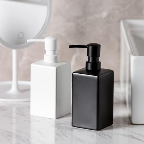 Lotion Dispenser Matte Soap Dispenser Ceramic Lotion for Bathroom Countertop Dish Soap Pump - color: Matte White, size: Square