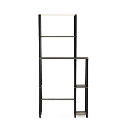 Furinno Turn-N-Tube Over The Toilet Storage, 5 Shelves Bathroom Organizer Space Saver Rack, French Oak Grey/Black - color: French Oak/Black, style: Side Rack