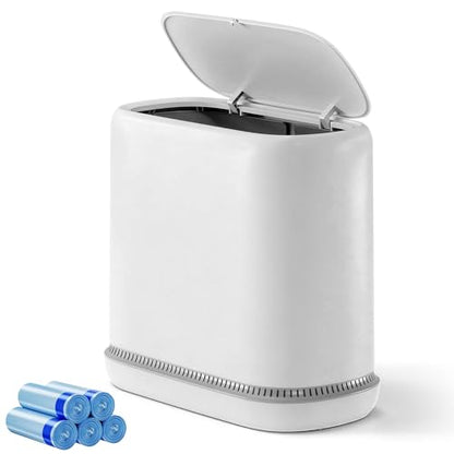 Air-Pressure Liner Fit Trash Can with Lid, Press-Top Slim Garbage Bin, Hidden Bag Design, Pet-Resistant Small Narrow Wastebasket for Kitchen, Bedroom, Bathroom, Office & Dorm - size: Medium | 2.3 Gal | 75 Trash Bags