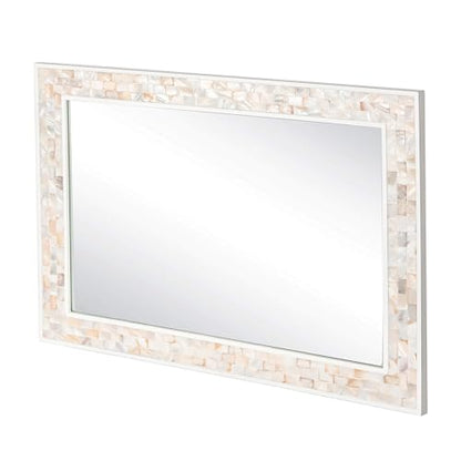 30x40 Inch Large Bathroom Mirror with White Wood Frame | Rectangular Wall Mirror, Handcrafted Mother of Pearl Mosaic Inlay, 3mm Tempered Glass, Horizontal Vertical Wall Mount Decor - size: 40"L x 30"W