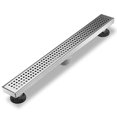 Sharp-tec 24 inch Linear Shower Drain, Brushed Rectangular Floor Drain, V-Shape Design Drain Channel, 304 Stainless Steel, cUPC Certificated for Bathroom Shower (Drain Base is Not Included) - color: Brushed Nickel, size: 24 inch
