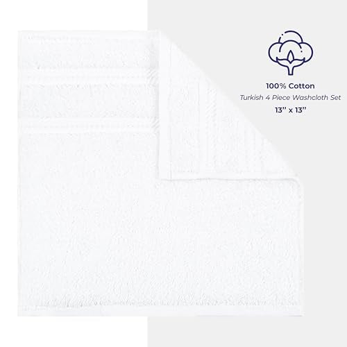American Soft Linen 100% Cotton Luxury Turkish Towels, 4 PC Washcloth Set | Soft Absorbent Quick Dry OEKO Tex Standard 100 Certificated Durable Machine Washable Premium Hotel Quality - color: Bright White, size: 13"x13"