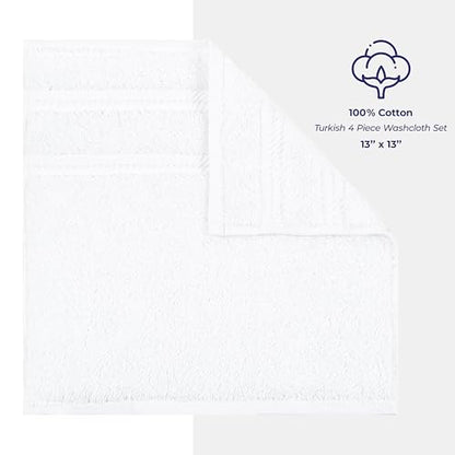 American Soft Linen 100% Cotton Luxury Turkish Towels, 4 PC Washcloth Set | Soft Absorbent Quick Dry OEKO Tex Standard 100 Certificated Durable Machine Washable Premium Hotel Quality - color: Bright White, size: 13"x13"