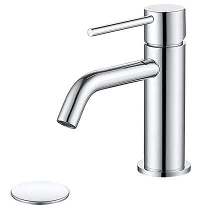 Chrome Bathroom Faucet Single Hole, Single Handle Water Faucet for Bathroom with Pop Up Drain Assembly and Water Faucet Supply Lines - color: Chrome, size: Faucet