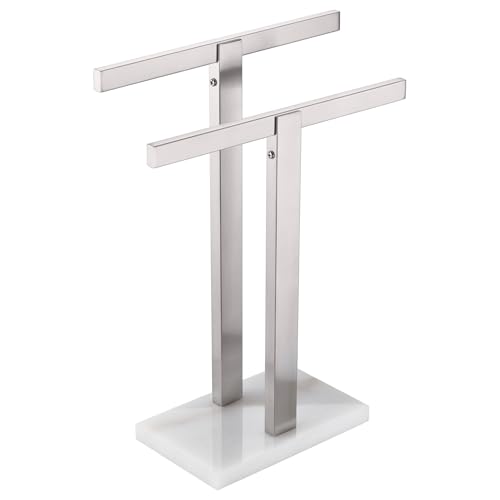 KOKOSIRI Hand Towel Holder Free-Standing Towel Racks with Marble Base for Bathroom Kitchen Vanity, Brushed Stainless Steel 15.7'' Height THS0001-SM-BR - color: Brushed Nickel, size: 2-Bar