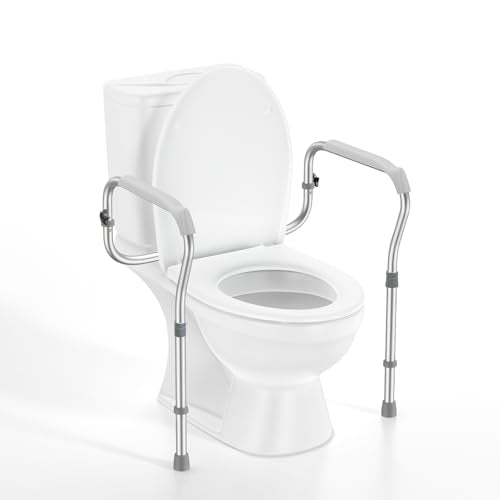 Toilet Safety Rail for Seniors with 2 Reinforced Nuts, Height & Width Adjustable Toilet Safety Frame for Elderly, Handicap & Disabled Bathroom Assist Rail with Armrests 250 LB (Grey) - color: Gray