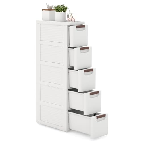 5-Drawer Narrow Storage Cabinet, Slim Rolling Cart (7.5"x16.5"x36") | Mobile Plastic Cart Container | Pull Handles & Built-in Wheels | For Living Room, Kitchen, Bathroom, Office - size: 7.5"x16.5"x36" (5 Drawer)