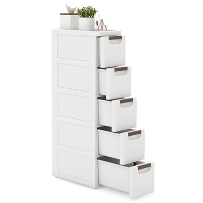 5-Drawer Narrow Storage Cabinet, Slim Rolling Cart (7.5"x16.5"x36") | Mobile Plastic Cart Container | Pull Handles & Built-in Wheels | For Living Room, Kitchen, Bathroom, Office - size: 7.5"x16.5"x36" (5 Drawer)