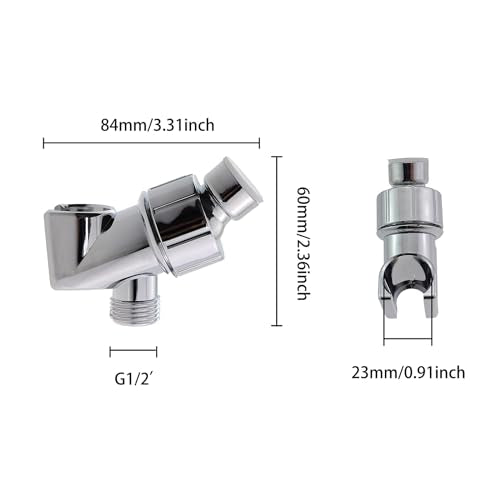 84x60mm Shower Arm Holder Handheld Shower Head Holder Silver 360 Degree Adjustable Direction Steel Ball Shower Bracket for Connecting Shower Arm and Shower Hose