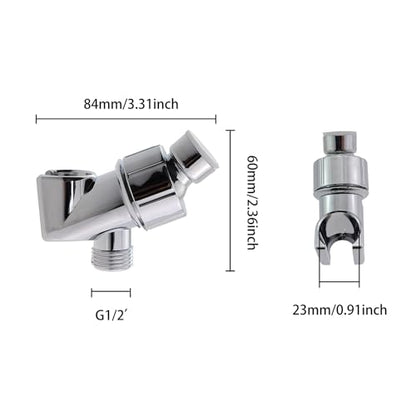 84x60mm Shower Arm Holder Handheld Shower Head Holder Silver 360 Degree Adjustable Direction Steel Ball Shower Bracket for Connecting Shower Arm and Shower Hose