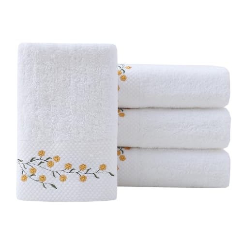 Pidada Hand Towels Set of 4 Embroidered Floral Pattern 100% Cotton Absorbent Soft Decorative Towel for Bathroom (White Pattern 4) - color: 4 White Pattern 4