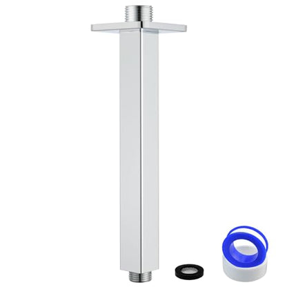 Ceiling Mounted Shower Arm with Flange, Universal Connection 1/2 NPT Straight, Made of Thicken Stainless Steel, Square Extension Arm for Fixed Rain Shower Head(8 Inch, Chrome) - color: Chrome, style: 8 Inch
