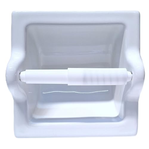 Recessed Ceramic Toilet Paper Holder Wall Mount Niche Bathroom Tissue Roll (White Glossy, Extended – 7" x 7") - color: White Glossy, size: Extended – 7" x 7"