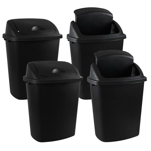 Swing Top Wastebasket Trash Can, 10 Gallon, 4-Pack | Sleek Black Garbage Bin with Lid, Fits 10 Gal Liners, for Kitchen, Bathroom, Garage and Workspace - size: 10 Gallon