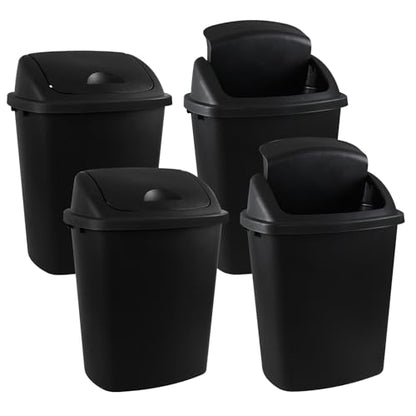 Swing Top Wastebasket Trash Can, 10 Gallon, 4-Pack | Sleek Black Garbage Bin with Lid, Fits 10 Gal Liners, for Kitchen, Bathroom, Garage and Workspace - size: 10 Gallon