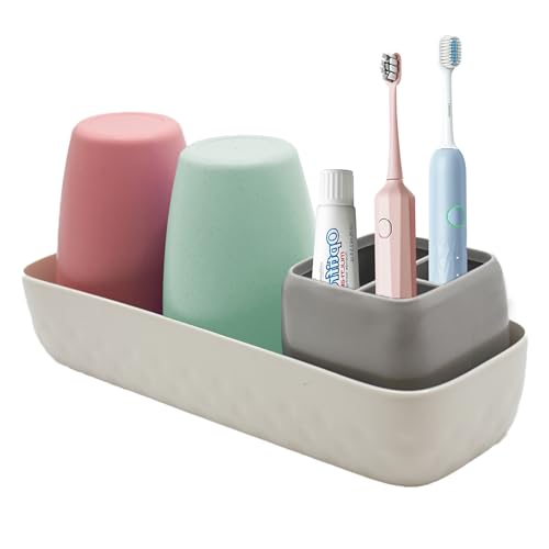 Kids Toothbrush Holder with Cups, Electric Toothbrush & Toothpaste Storage Holder, Bathroom Accessories Set Home, Dorm, Hotel Use - color: Green & Red