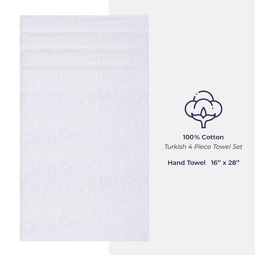 American Soft Linen 100% Cotton Luxury Turkish Towels, 4 PC Hand Towel Set | Soft Absorbent Quick Dry OEKO Tex Standard 100 Certificated Durable Machine Washable Premium Hotel Quality - color: Bright White, size: 16"x28"