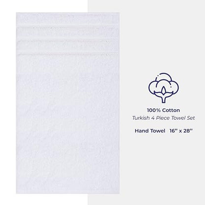 American Soft Linen 100% Cotton Luxury Turkish Towels, 4 PC Hand Towel Set | Soft Absorbent Quick Dry OEKO Tex Standard 100 Certificated Durable Machine Washable Premium Hotel Quality - color: Bright White, size: 16"x28"