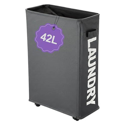 42L Narrow Rolling Laundry Basket, Slim Laundry Hamper with Wheels and Brake, Collapsible Skinny Laundry Cart for Dorm and Small Spaces, Dark Gray - color: Gray