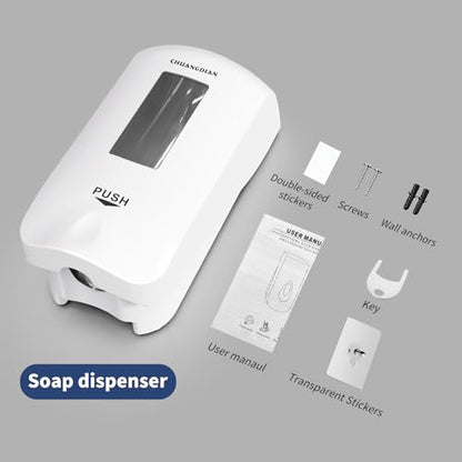 Manual Foaming Soap Dispenser, 1000ml, Pearl White | No-Drill, Wall Mounted, Large Viewing Window, Super Easy Refills, Commercial & Home - color: Pearl White