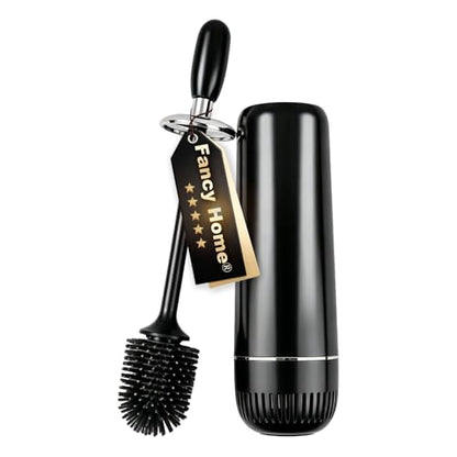 Toilet Brush and Holder Set,Luxury Toilet Brush & Sleek Stand, High-End Modern Silicone Toilet Brush Set, Non-Scratch Hygienic, Odor-Free Design - Easy to Clean (Matte Black + Silver, B),Father's Day - color: Matte Black + Silver